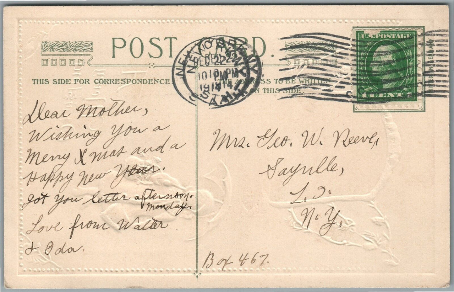 MERRY CHRISTMAS 1914 ANTIQUE POSTCARD by JOHN WINSCH