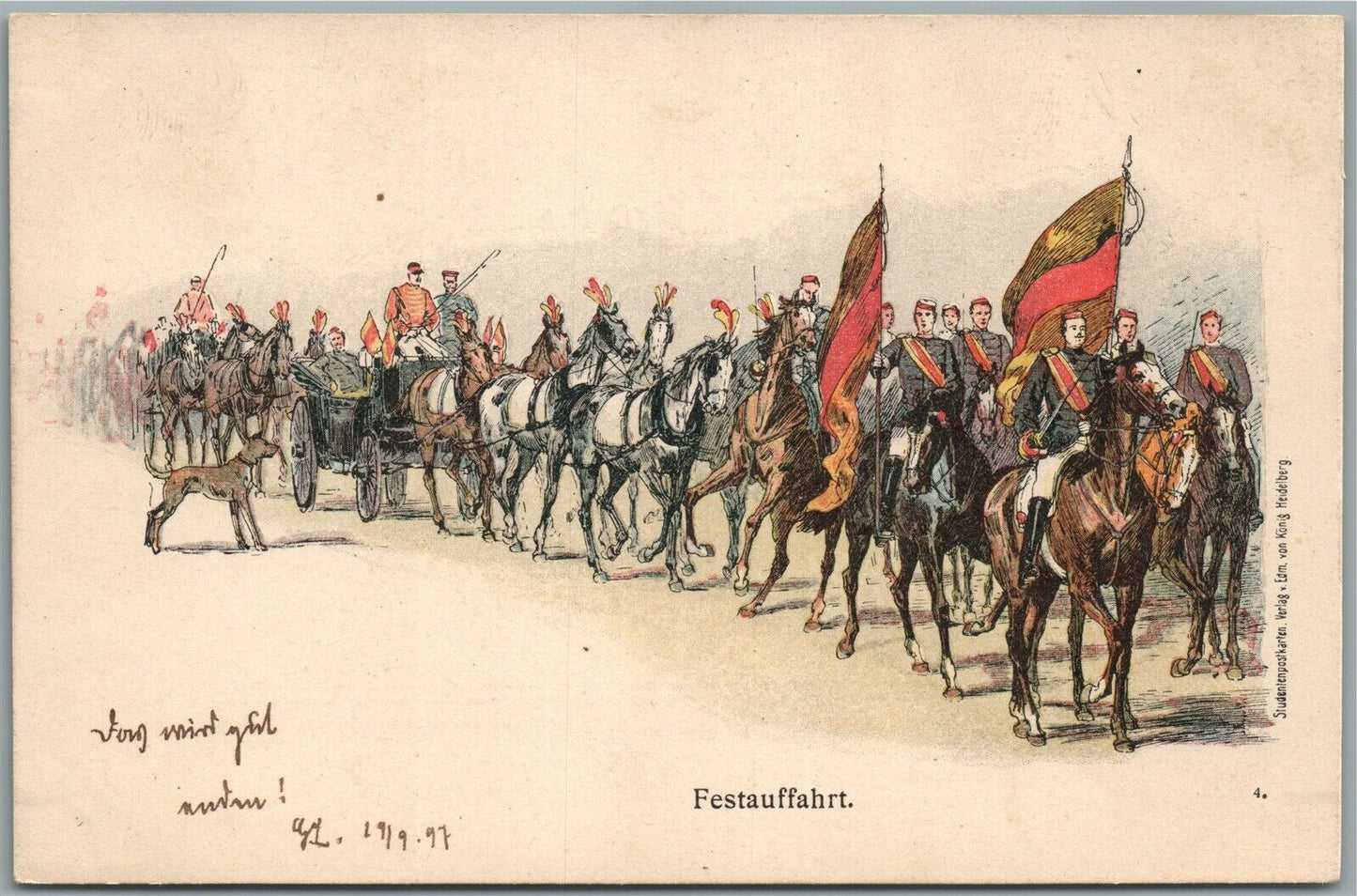GERMAN WWI ERA MILITARY SCENE ARMY MARCHING ANTIQUE POSTCARD