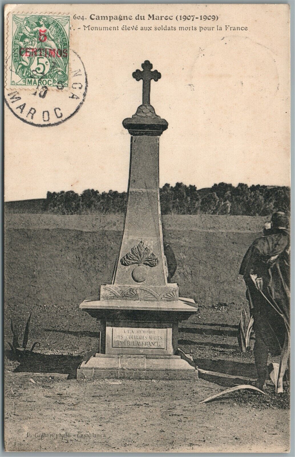 MONUMENT TO FRENCH SOLDIERS CAMPAIGNE DU MAROC 1907-1909 ANTIQUE POSTCARD