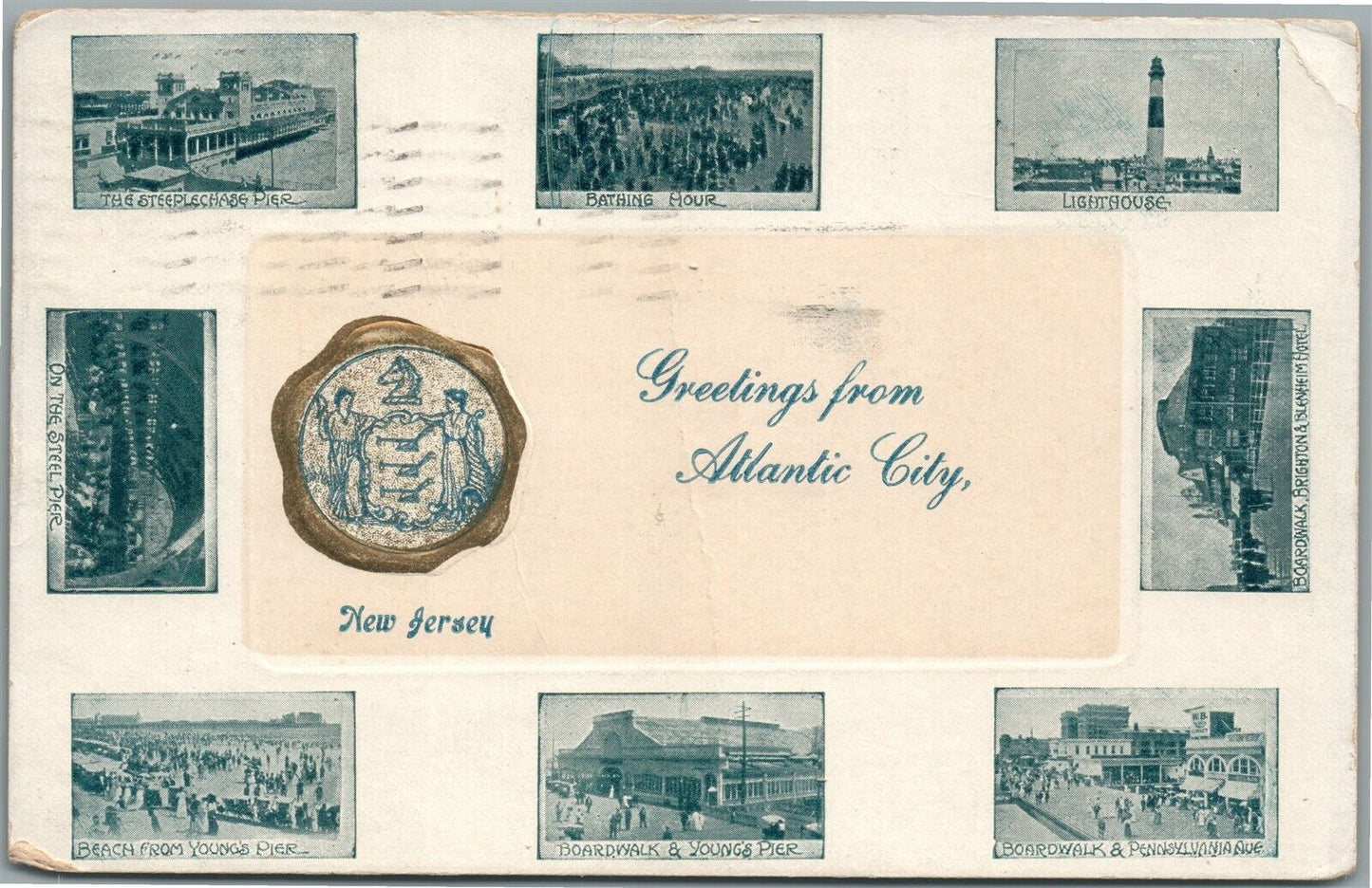 ATLANTIC CITY NJ MULTIPLE VIEWS ANTIQUE POSTCARD