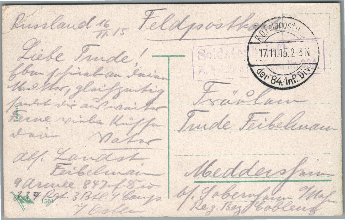 GERMAN 1915 WWI ERA FELDPOST ANTIQUE POSTCARD SOLDIERS AT CEMETERY MONUMENT