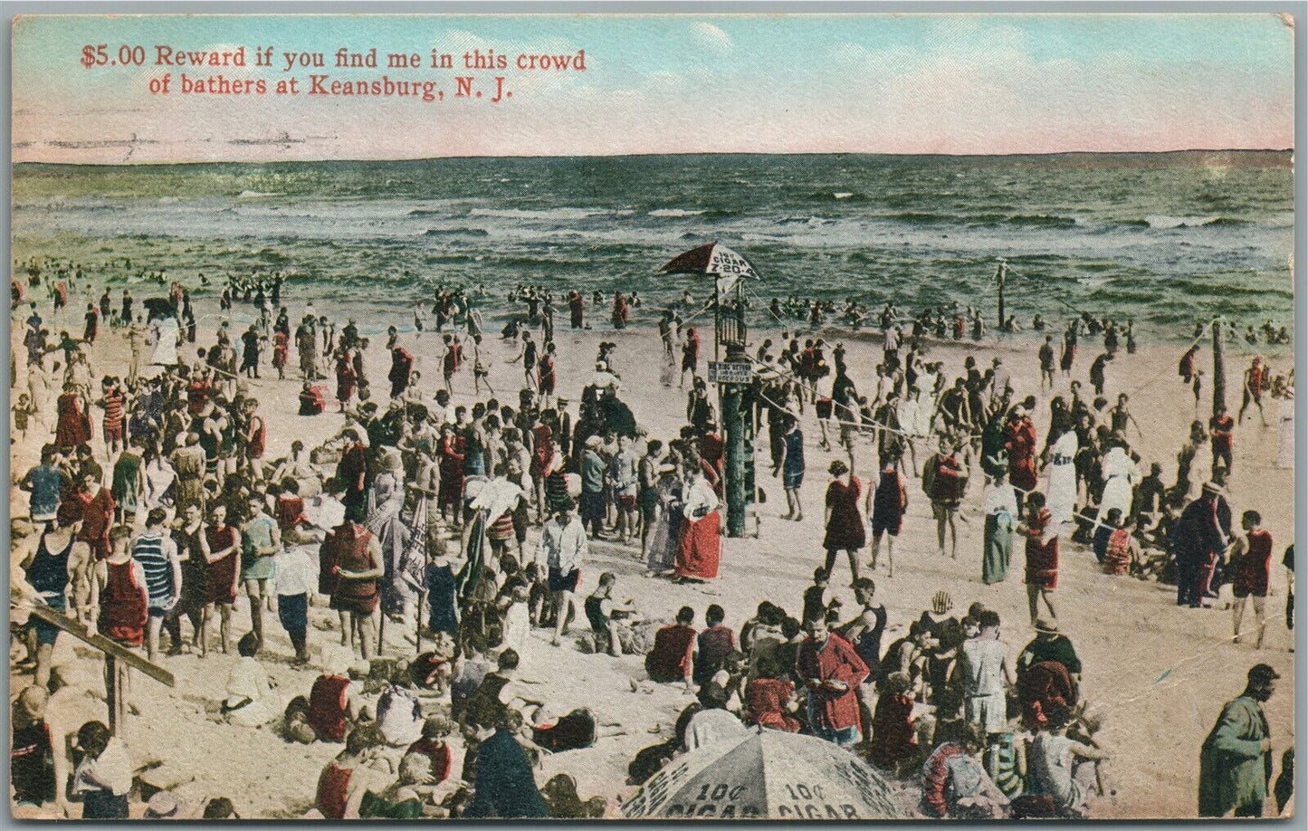 KEANSBURG NJ CROWD OF BATHERS ANTIQUE POSTCARD