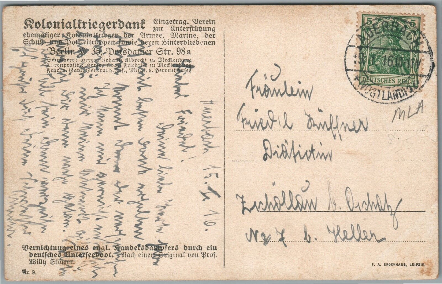 NAVAL BATTLE w/ SUBMARINE GERMAN ANTIQUE POSTCARD