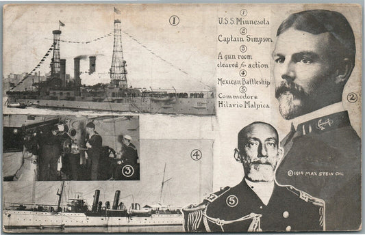 MEXICAN WAR USS MINNESOTA CAPTAIN SIMPSON COMMODORE H.MALPICA ANTIQUE POSTCARD
