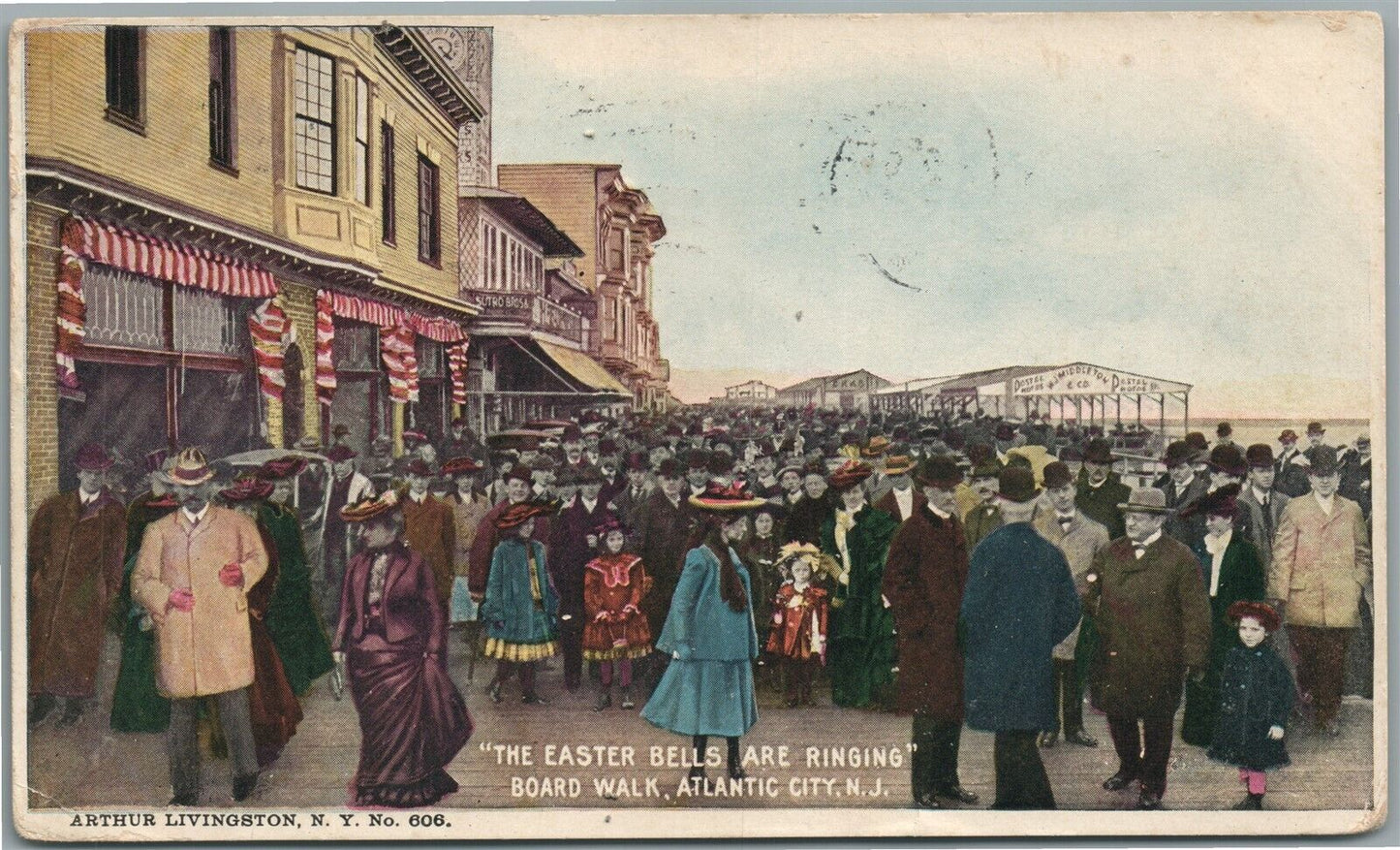ATLANTIC CITY NJ BOARDWALK EASTER BELLS ARE RINGING ANTIQUE POSTCARD