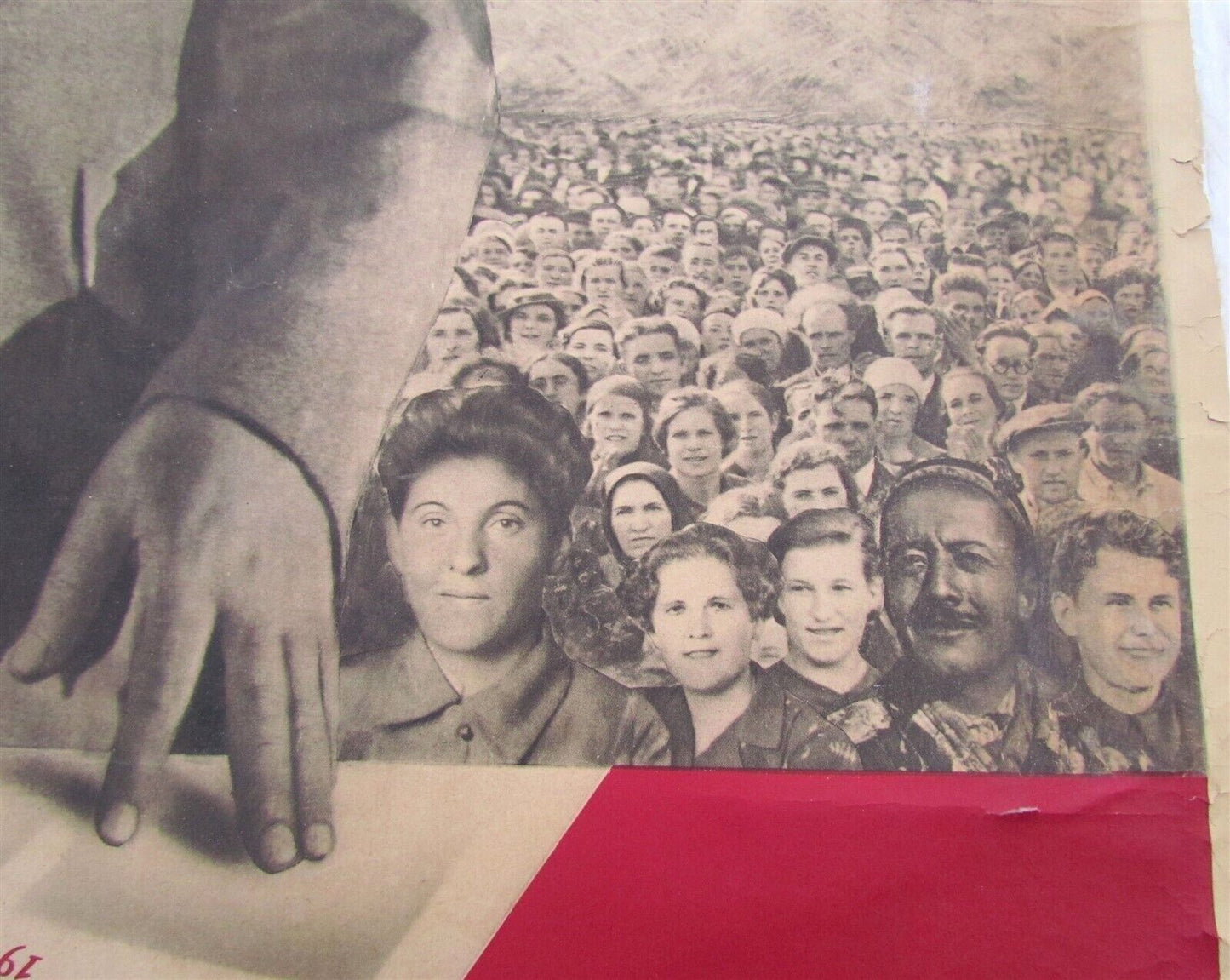 1940s RUSSIAN PHOTOMONTAGE VINTAGE LARGE POSTER w/ SOVIET LEADER STALIN 47 x 33"