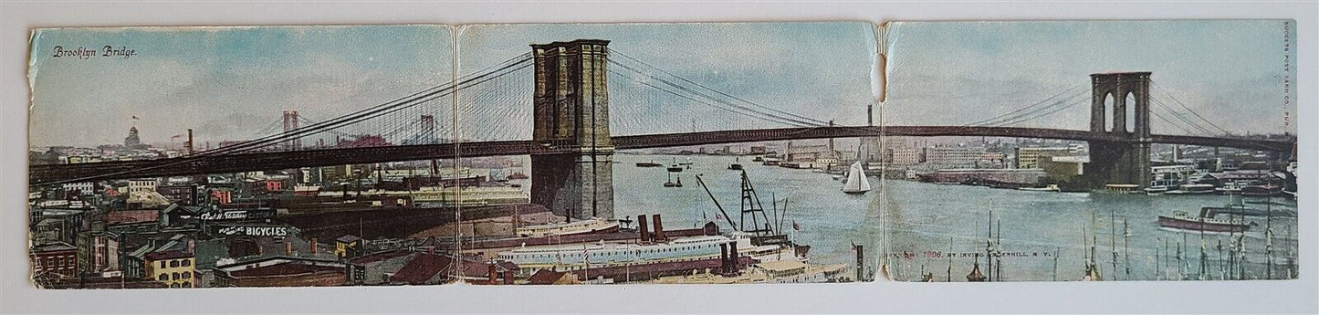 BROOKLYN BRIDGE NY TRIPLE FOLDING ANTIQUE POSTCARD