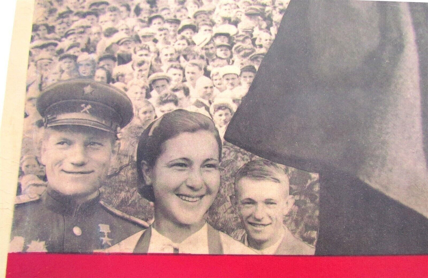 1940s RUSSIAN PHOTOMONTAGE VINTAGE LARGE POSTER w/ SOVIET LEADER STALIN 47 x 33"