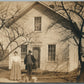 FAMILY COUPLE w/ DOGS & BICYCLE ANTIQUE REAL PHOTO POSTCARD RPPC