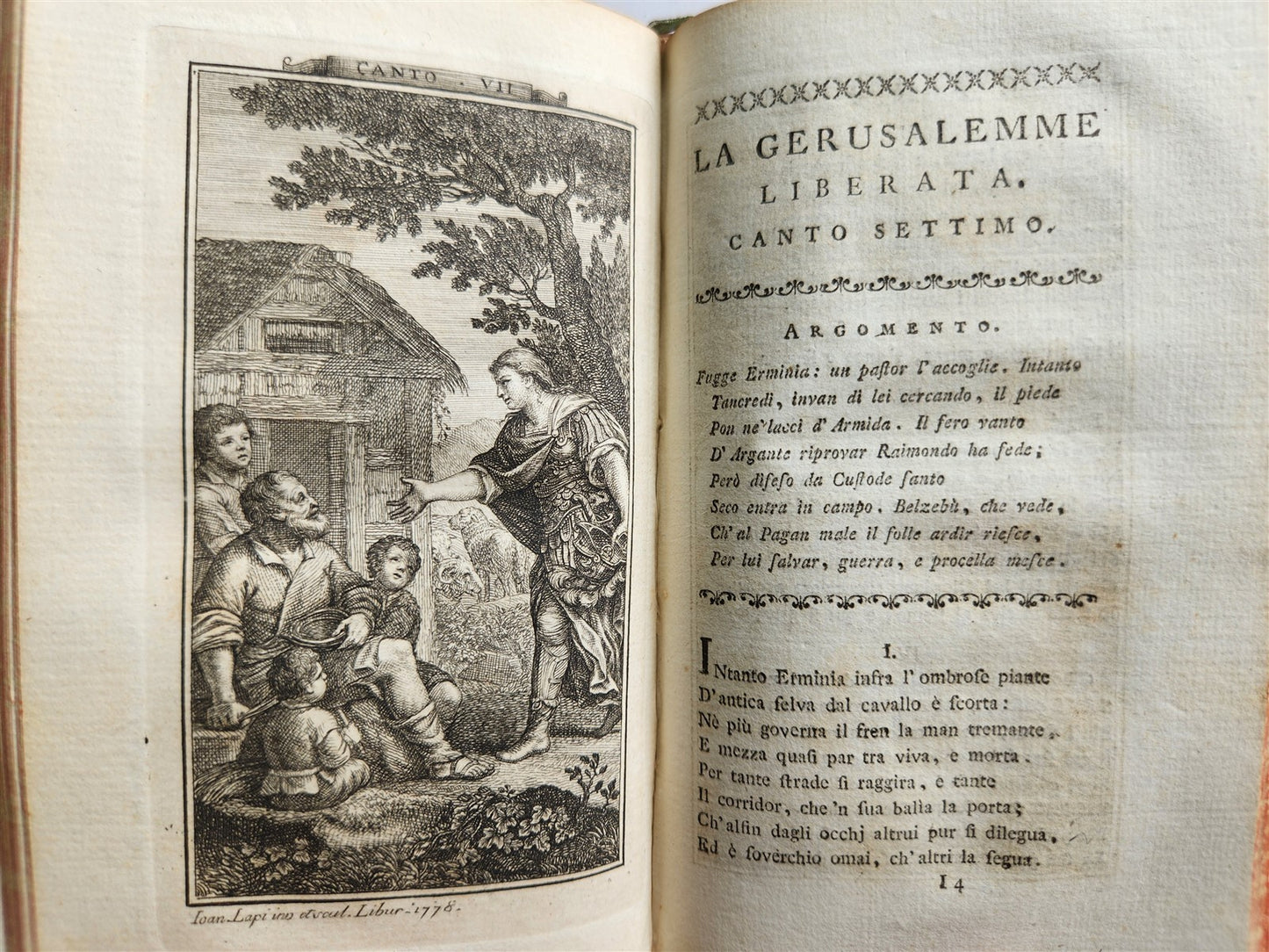 1778 Gerusalemme liberata by TORQUATO TASSO antique ILLUSTRATED 2 volumes