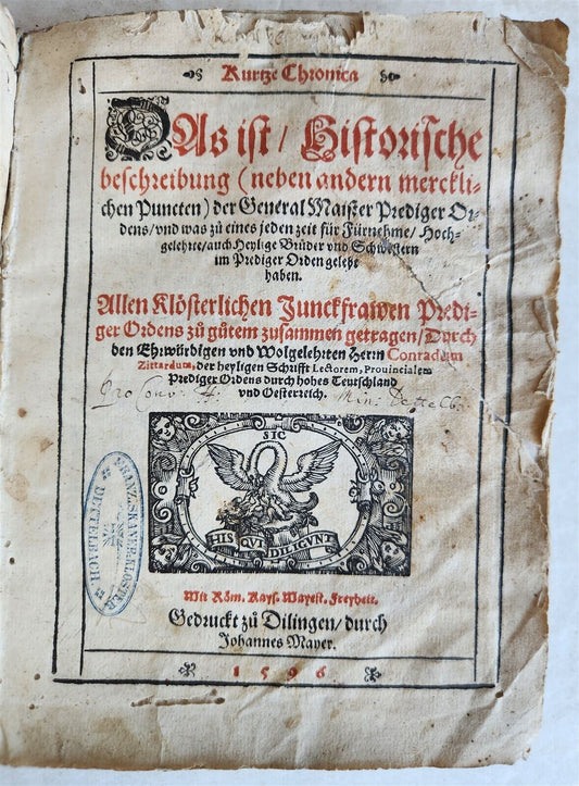 1596 HISTORICAL DESCRIPTION SHORT CHRONICLE of DOMINICAN ORDER antique VELLUM