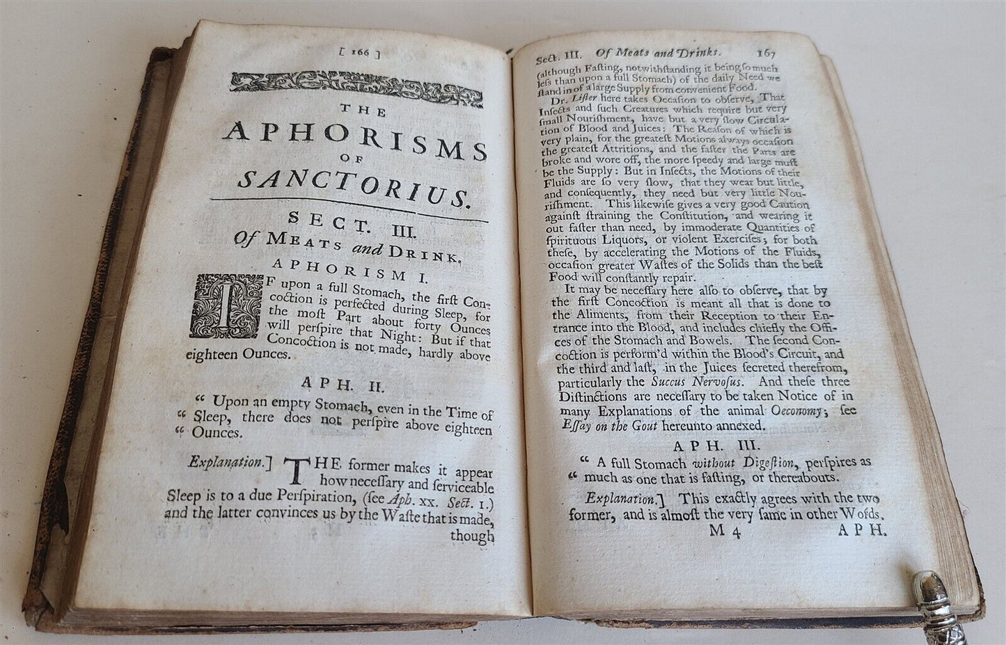 1728 MEDICINA STATICA aphorisms of Sanctorius by John Quincy antique in ENGLISH