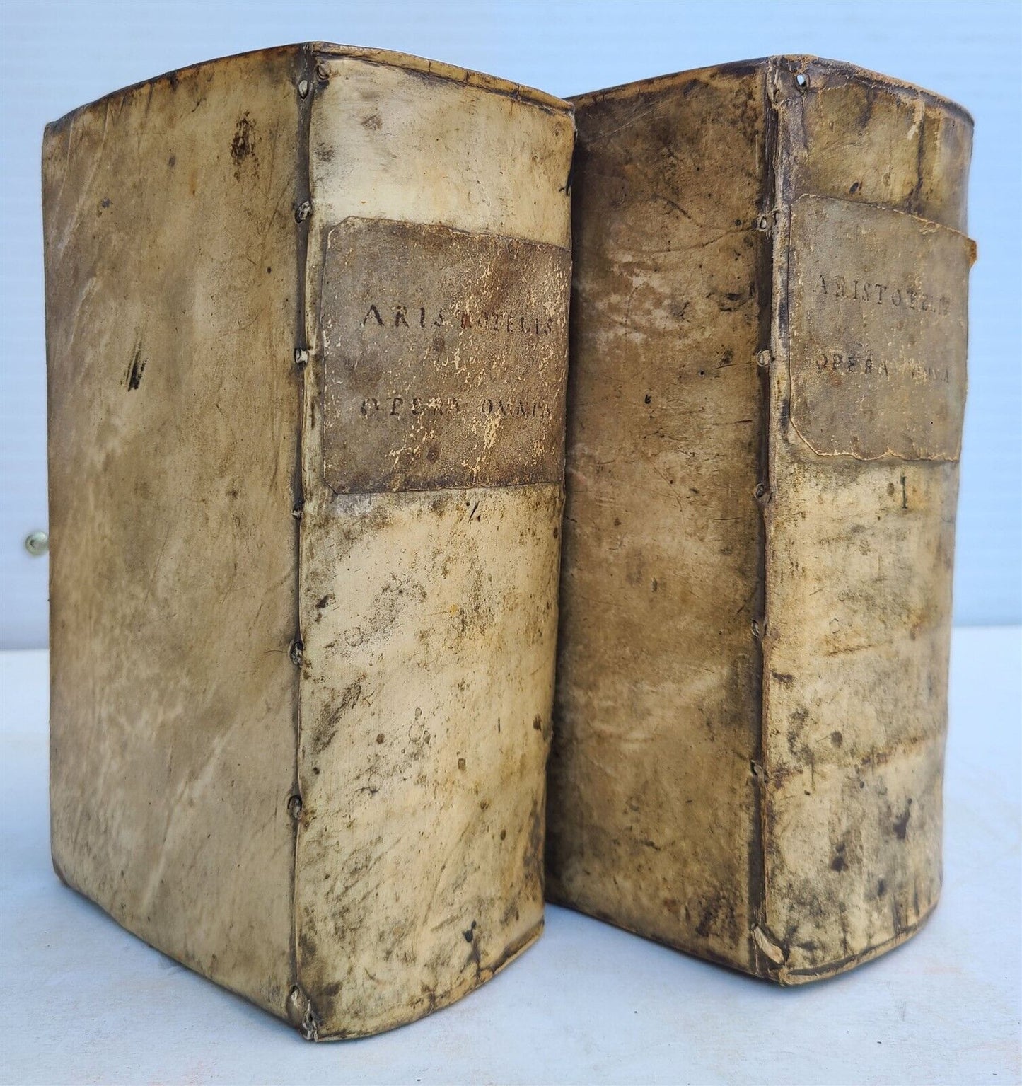 1597 ARISTOTLE 2 VOLUMES 16th CENTURY antique VELLUM BOUND in GREEK & LATIN