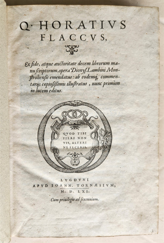 1561 HORACE COMMENTARY by DIONISIO LAMBINO antique POETRY VELLUM 16th CENTURY
