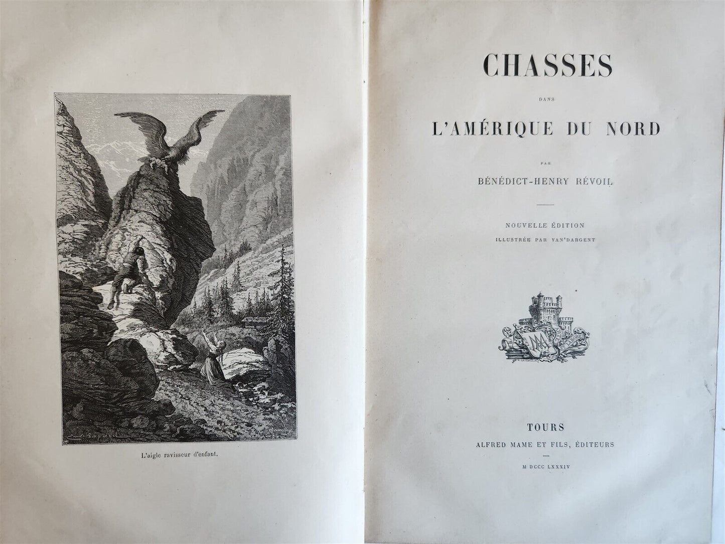 1884 HUNTING in NORTH AMERICA CHASSES dans AMERIQUE du NORD antique ILLUSTRATED