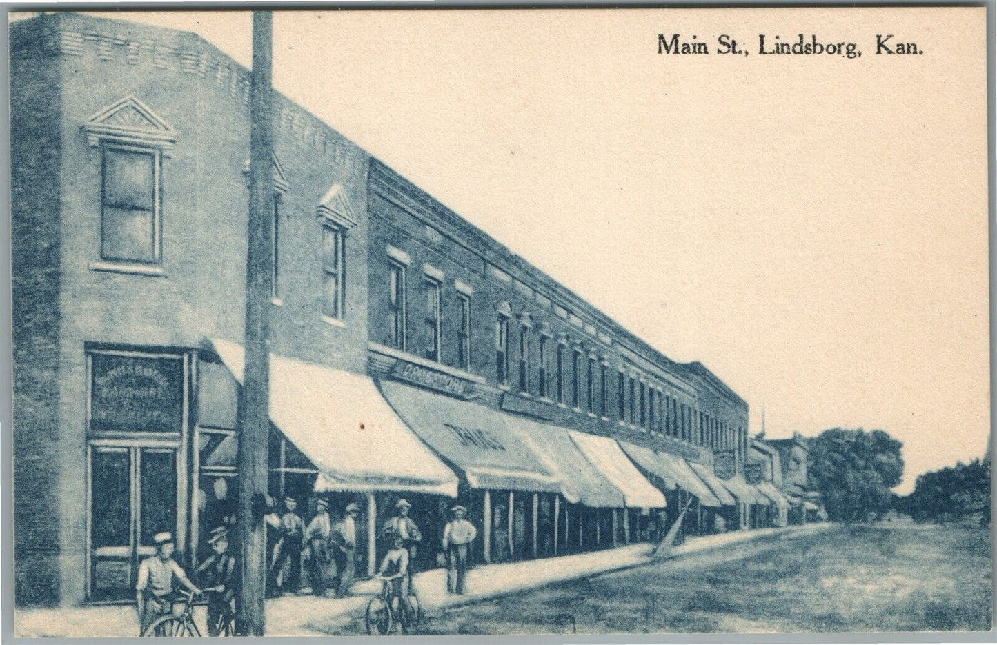 LINDSBURG KS MAIN STREET ANTIQUE POSTCARD