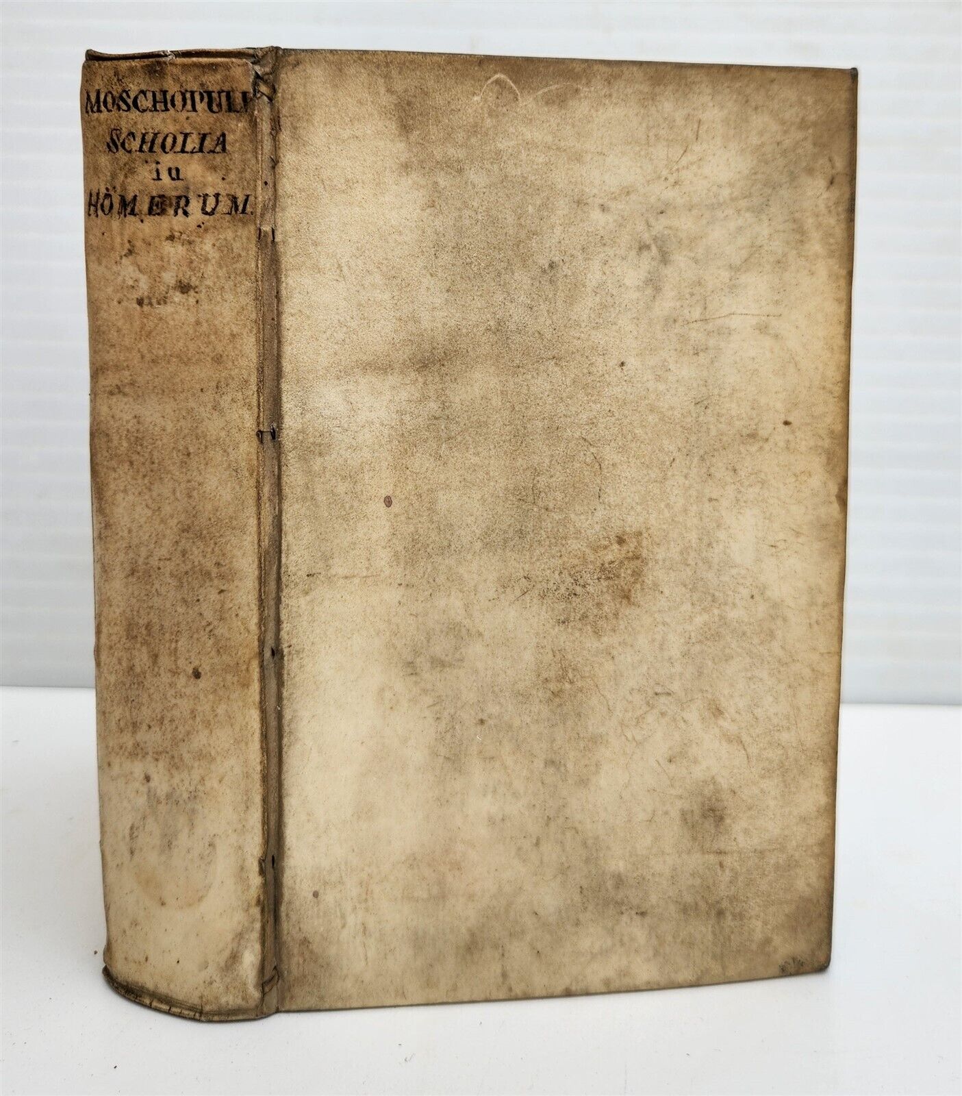 1719 HOMER ILIADOS with commentary by Manuel Moschopoulos antique VELLUM BINDING