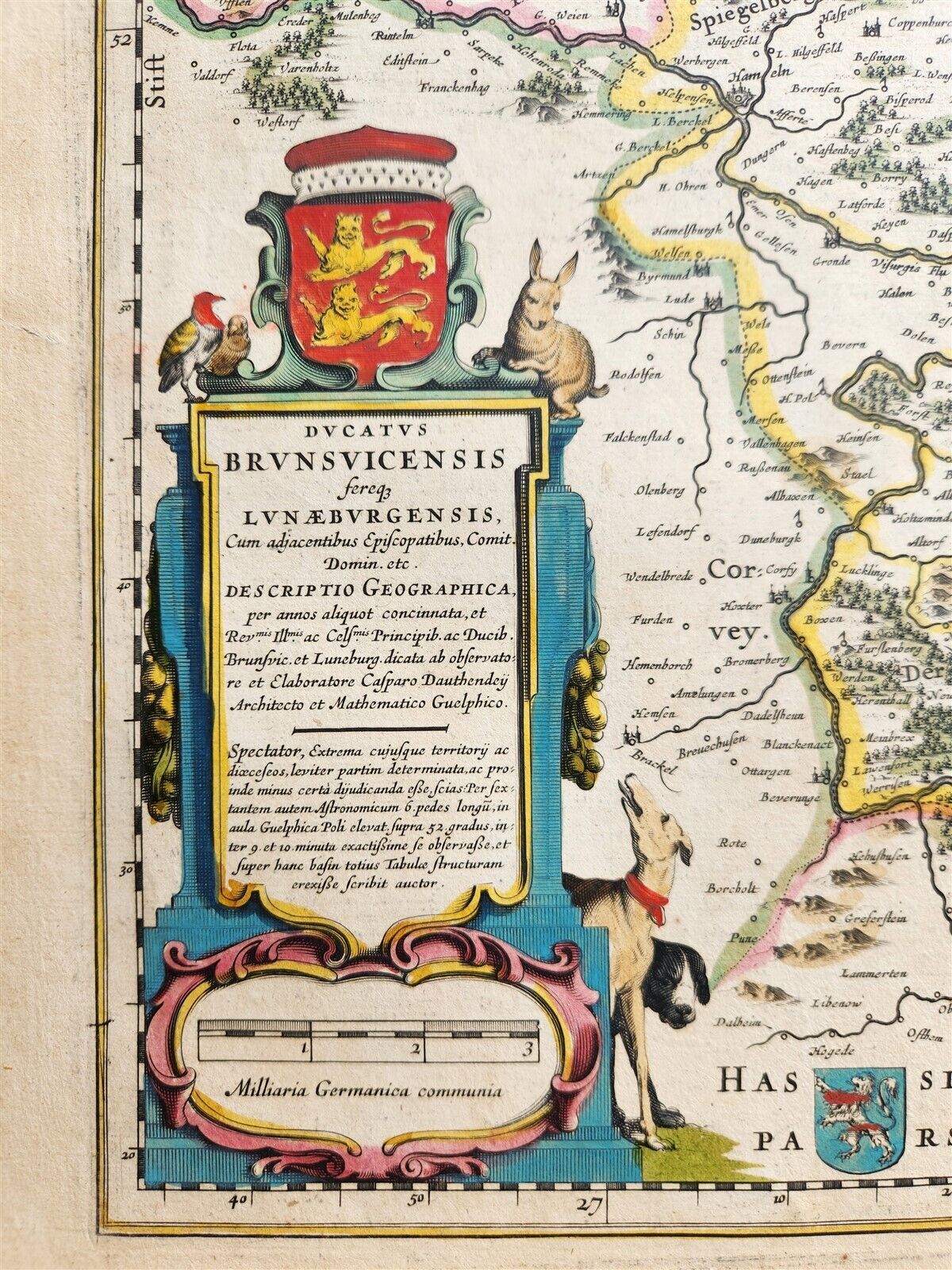 1640 MAP of GERMANY BRAUNSCHWEIG by WILLEM BLAEU antique AUTHENTIC hand colored