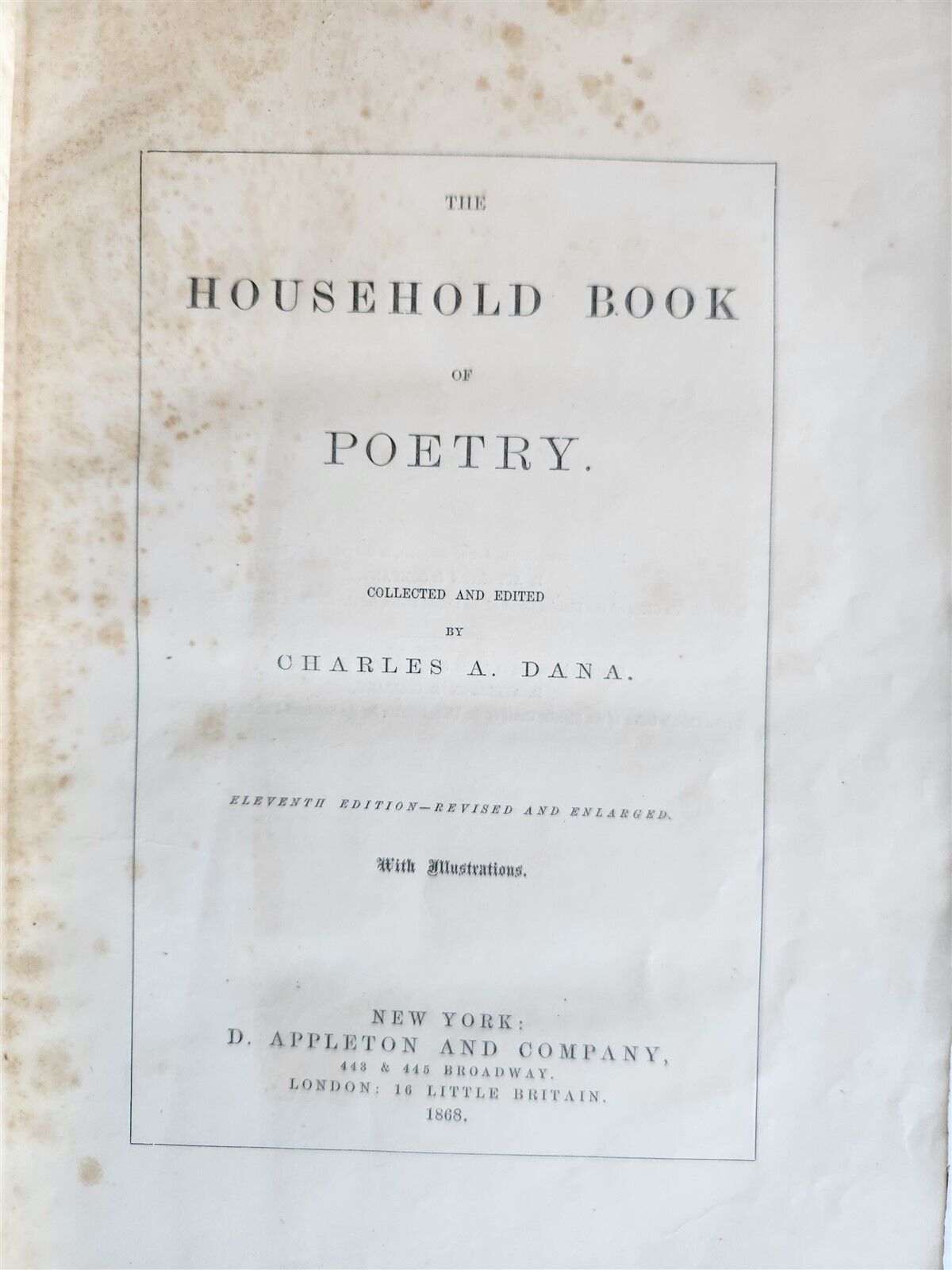 1868 HOUSEHOLD BOOK of POETRY by CHARLES DANA antique ILLUSTRATED FINE BINDING