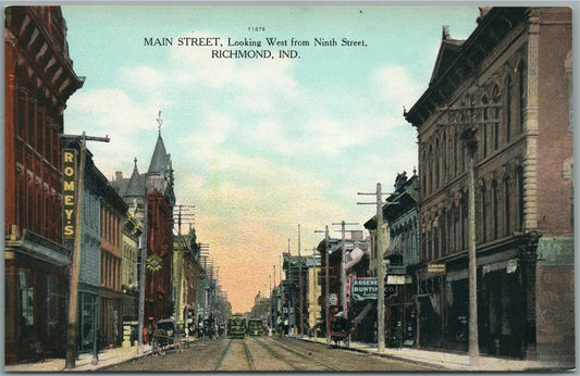 RICHMOND IN MAIN STREET WEST FROM 9th STR. ANTIQUE POSTCARD