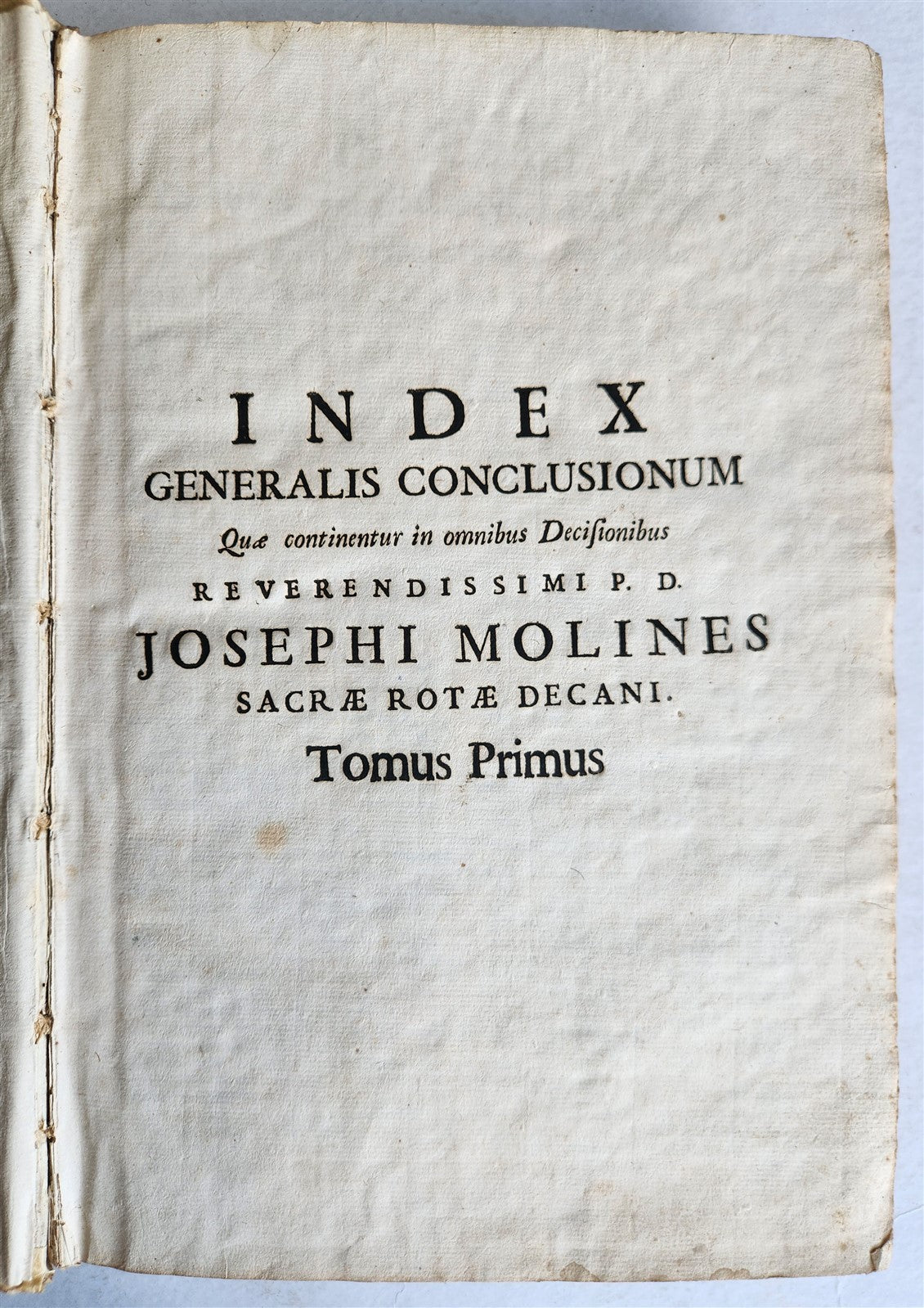 1720s LAW BOOK INDEX GENERALIS CONCLUSIONUM antique VELLUM BOUND FOLIO Vol.1