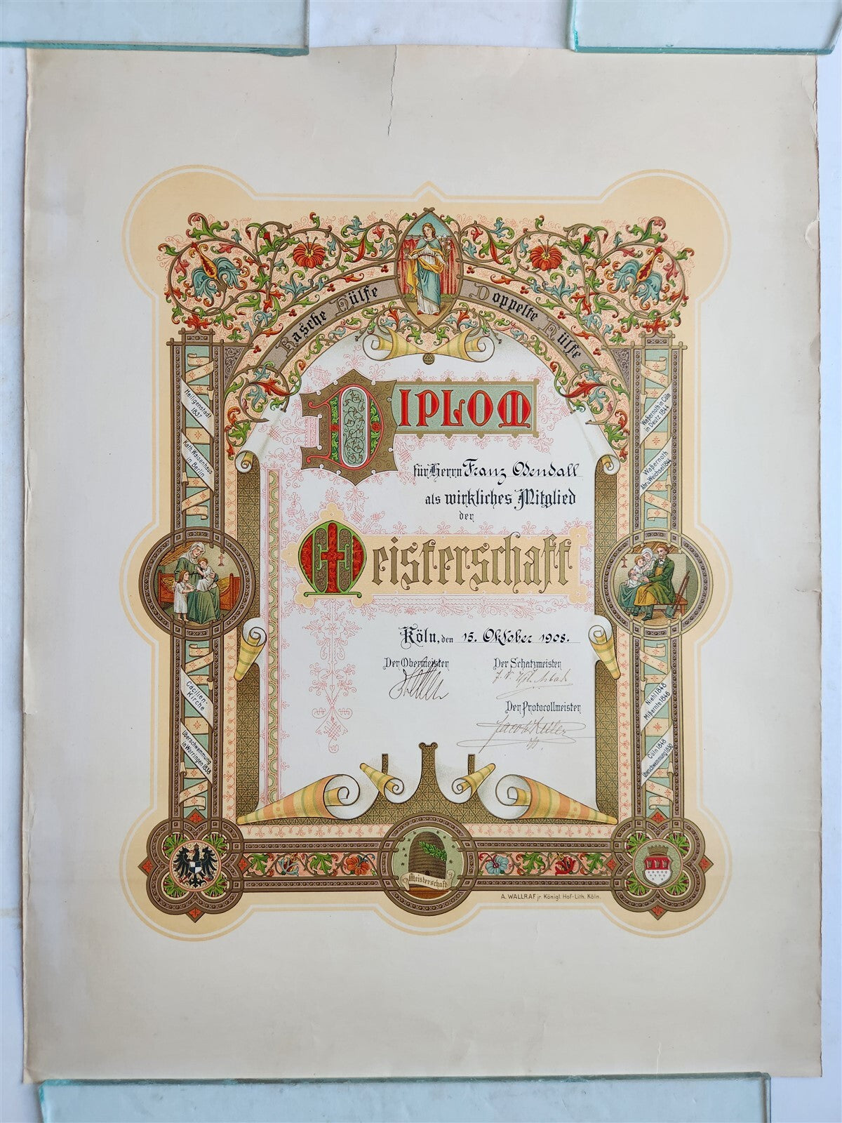 1908 LARGE GERMAN DIPLOMA size 19.5 by 25.5" antique