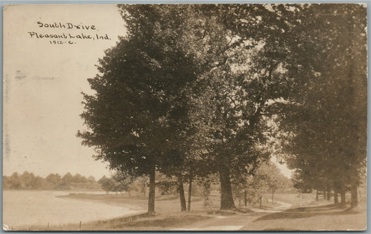 PLEASANT LAKE IN SOUTH DRIVE ANTIQUE REAL PHOTO POSTCARD RPPC