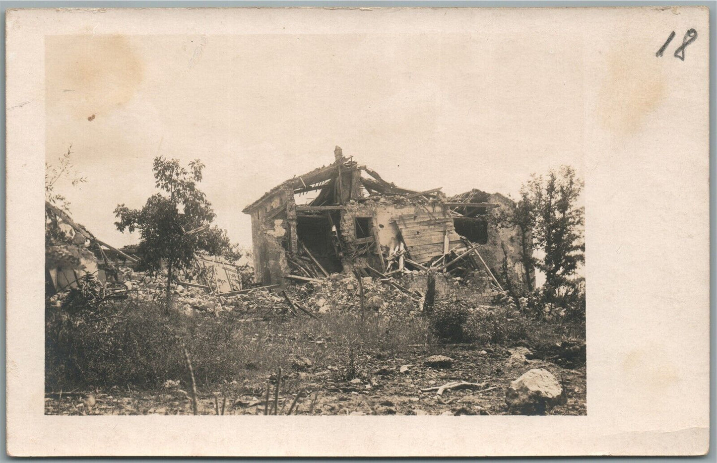 WWI ERA DESTROYED HOUSE ANTIQUE REAL PHOTO POSTCARD RPPC