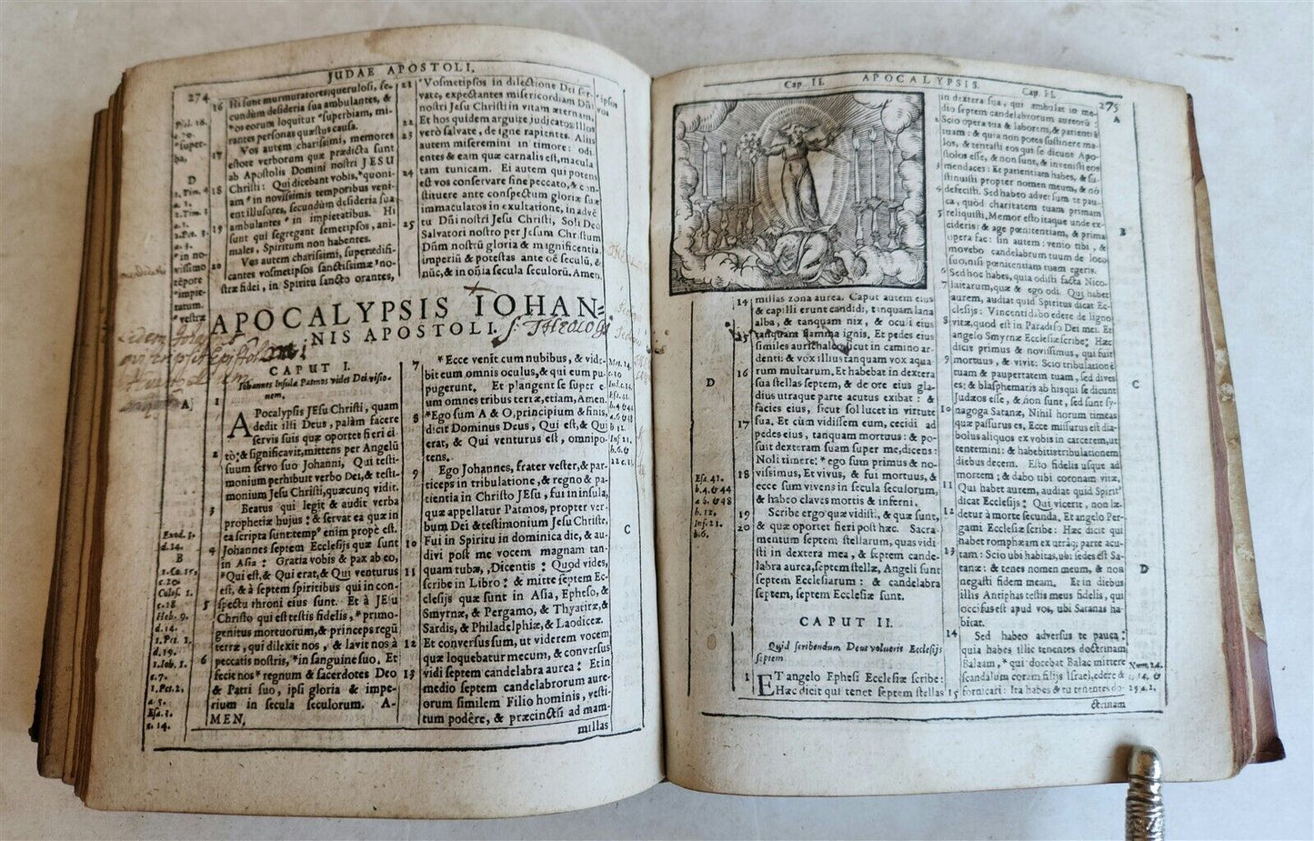 1602 BIBLE in LATIN ILLUSTRATED w/ MAP & NUMEROUS WOODCUTS antique