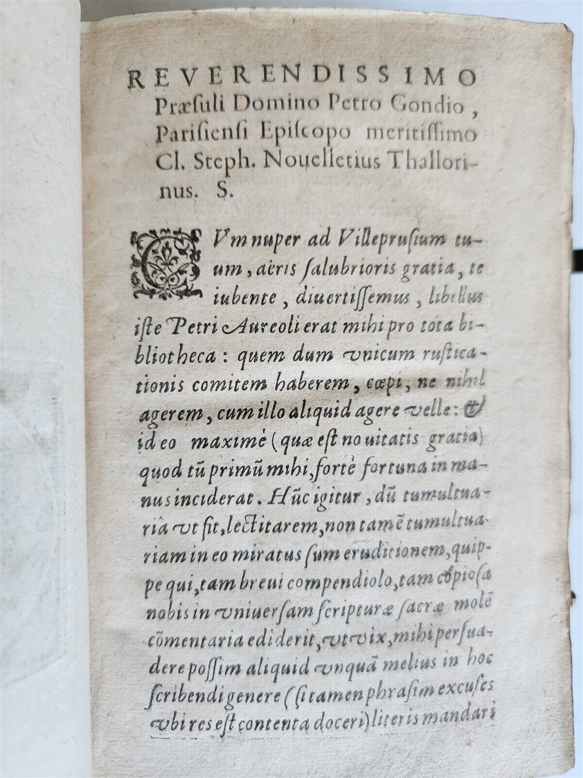 1610 BIBLE COMMENTARY by PETRUS AUREOLI antique BLIND STAMPED PIGSKIN w/ CLASPS