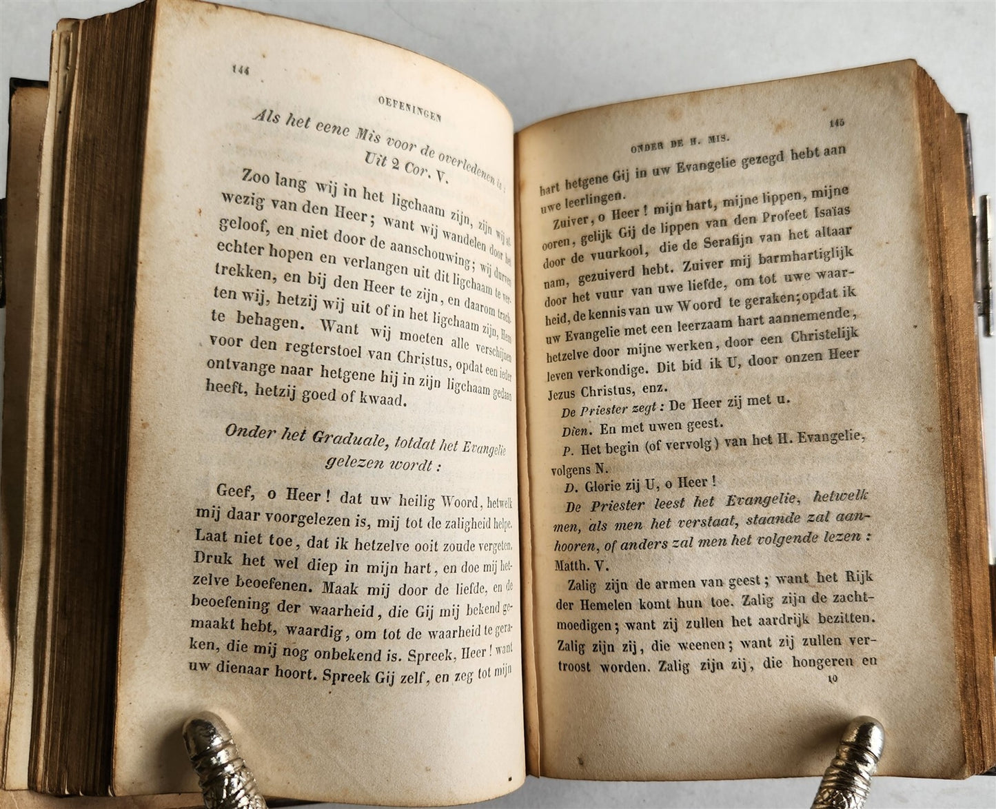 1843 DUTCH CHURCH BOOK antique w/ SILVER EDGES & CLASPS