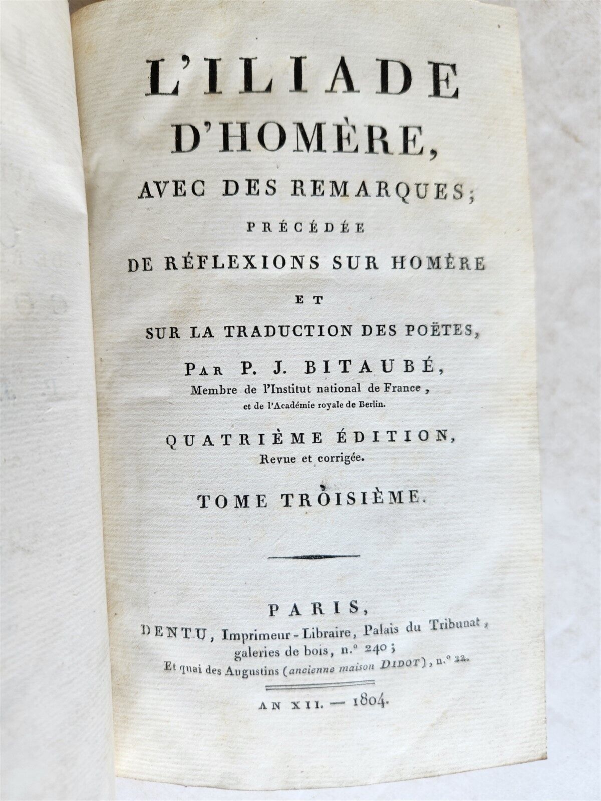1804 L'ILIADE D'HOMERE by P.J. Bitaube antique 3 VOLUMES in FRENCH