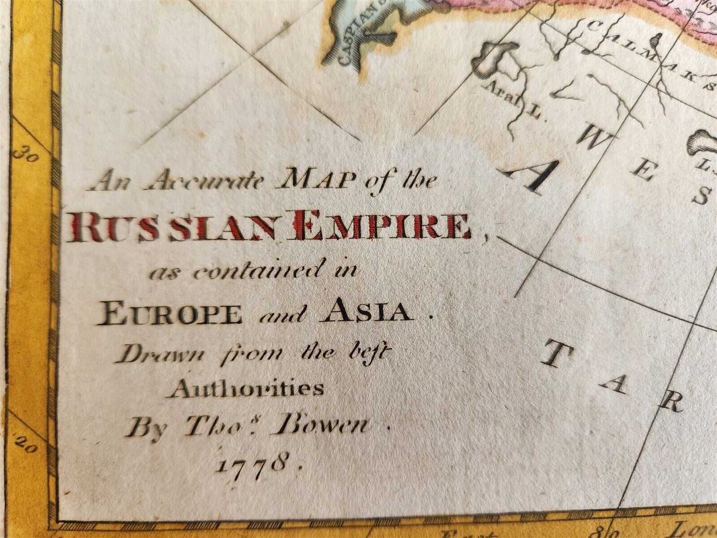 1778 MAP OF RUSSIA antique AN ACCURATE MAP OF RUSSIAN EMPIRE