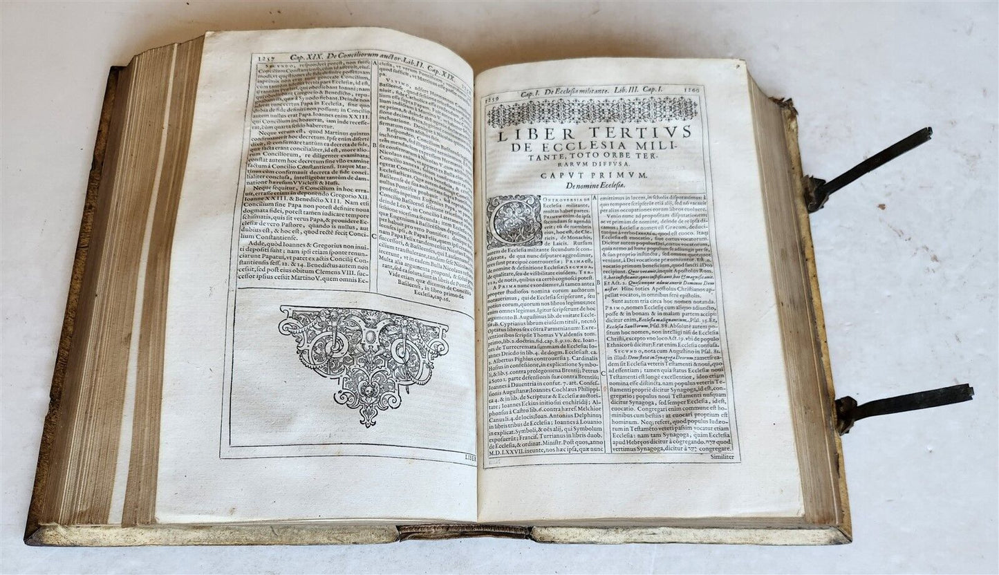 1586 DISPUTATIONES AGAINST HERETICS ROBERTI BELLARMINI antique PIGSKIN FOLIO v.1