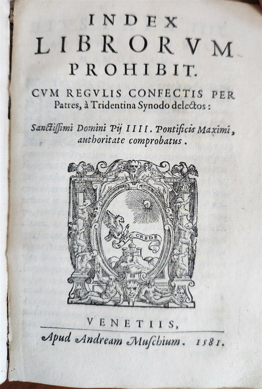 1581 INDICE LIBRORUM PROHIBITORUM antique INDEX of PROHIBITED BOOKS ILLUSTRATED