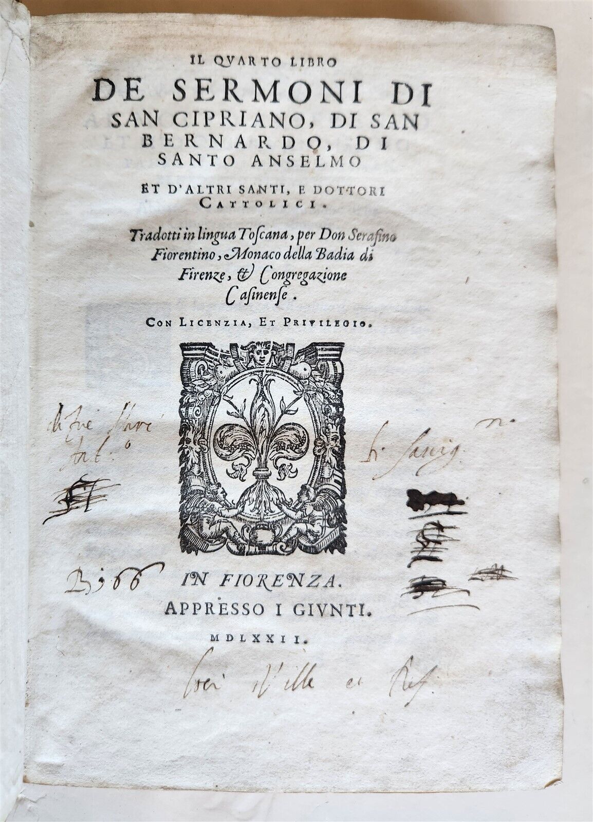 1572 DE SERMONI DI SAN CIPRIANO SAN BERNARDO & SANTO ANSELMO antique VELLUM