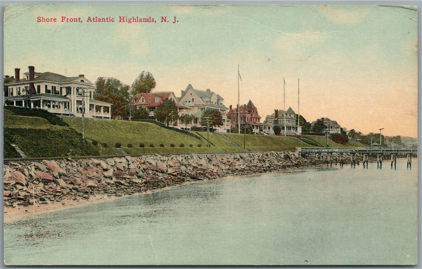 ATLANTIC HIGHLANDS NJ SHORE FRONT ANTIQUE POSTCARD