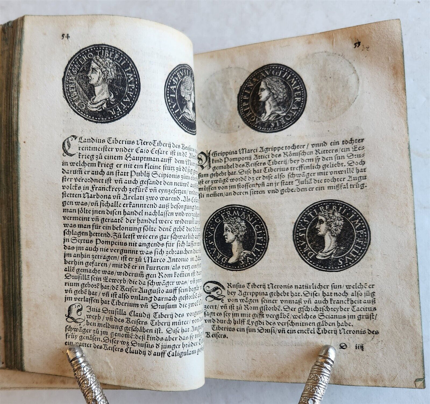 1558 NUMISMATICS antique ILLUSTRATED w/ 722 WOODCUTS Roman & German coins