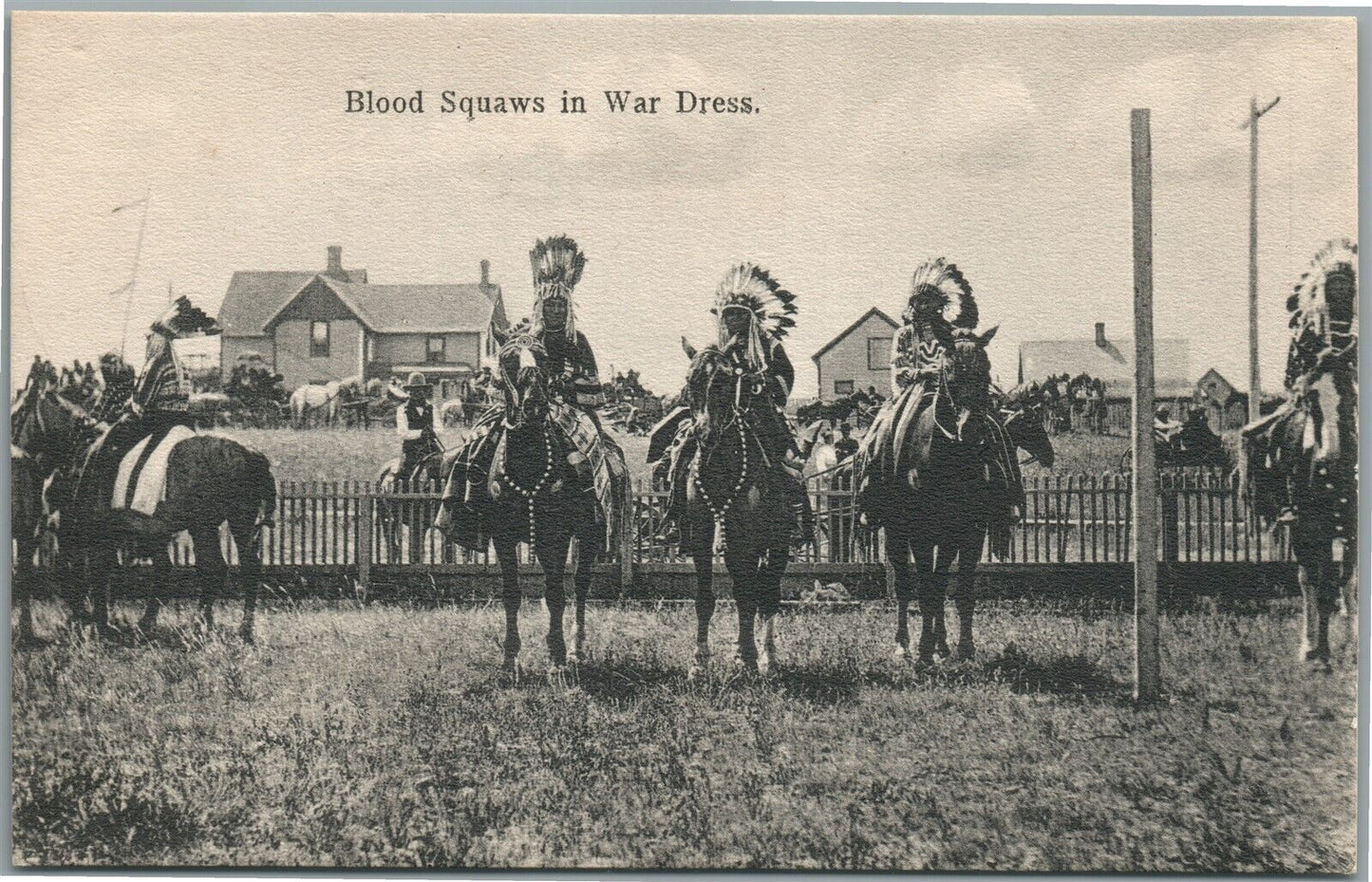 AMERICAN INDIAN BLOOD SQUAWS in WAR DRESS ANTIQUE PRIVATE POSTCARD