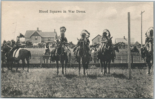 AMERICAN INDIAN BLOOD SQUAWS in WAR DRESS ANTIQUE PRIVATE POSTCARD