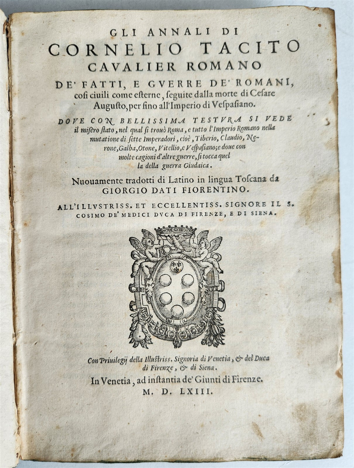 1563 TACITUS ROMAN HISTORY antique VELLUM Gli annali de fatti e guerre de Romani