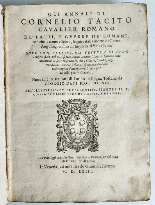 1563 TACITUS ROMAN HISTORY antique VELLUM Gli annali de fatti e guerre de Romani