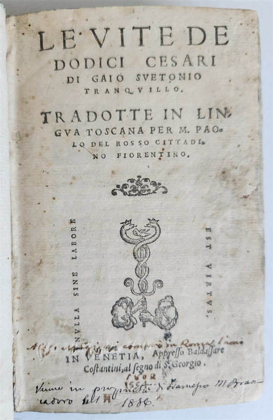 1554 LIFE of TWELVE CAESARS by SUETONIUS antique VELLUM BOUND ROMAN HISTORY