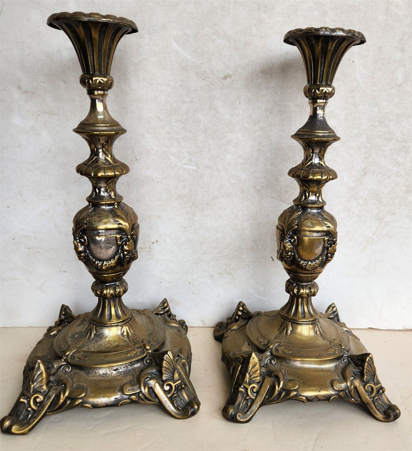 19th century RUSSIAN or POLISH PAIR of SABBATH CANDLESTICKS antique RARE Judaica