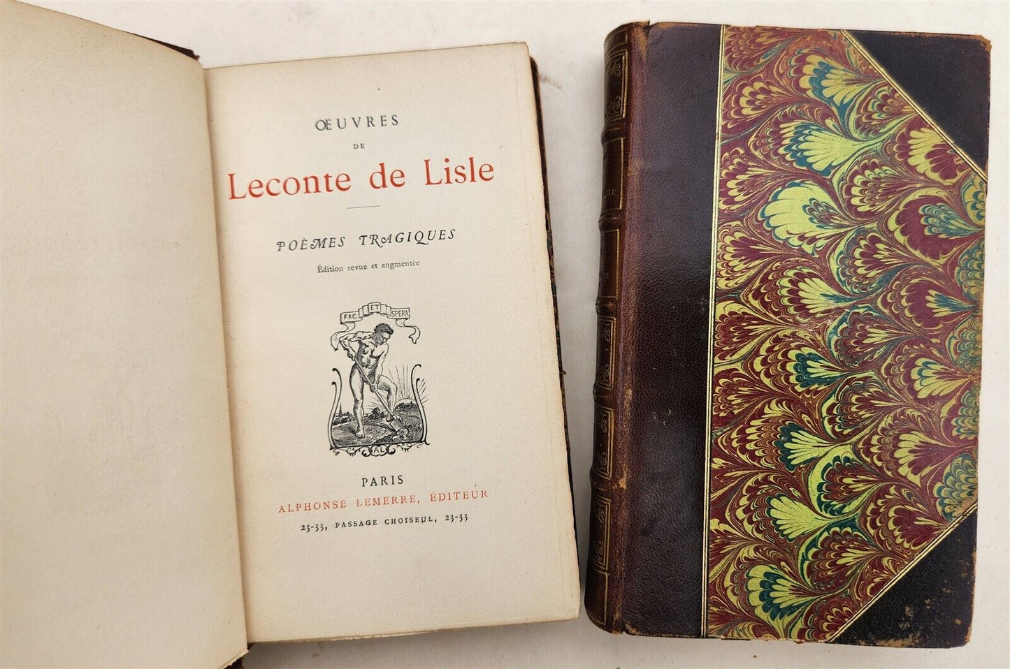 1900s OEUVRES de LECONTE de LISLE POEMES ANTIQUES POETRY in FRENCH 2 VOLUMES