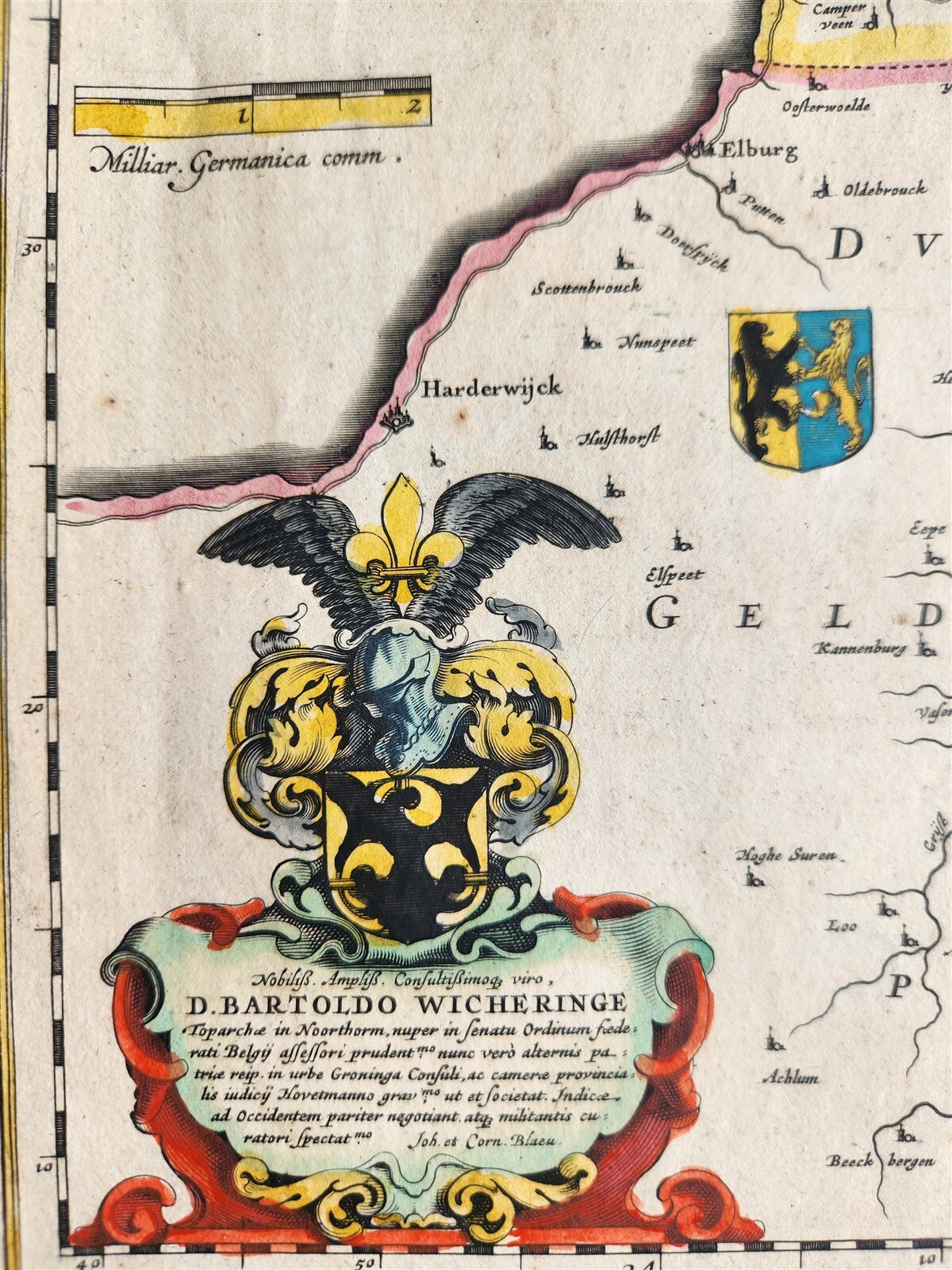 1640 MAP of Overijssel NETHERLANDS by WILLEM BLAEU antique AUTHENTIC handcolored
