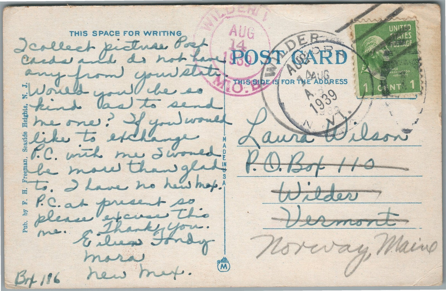 SEASIDE HEIGHTS NJ PORTOR AVE. ANTIQUE POSTCARD