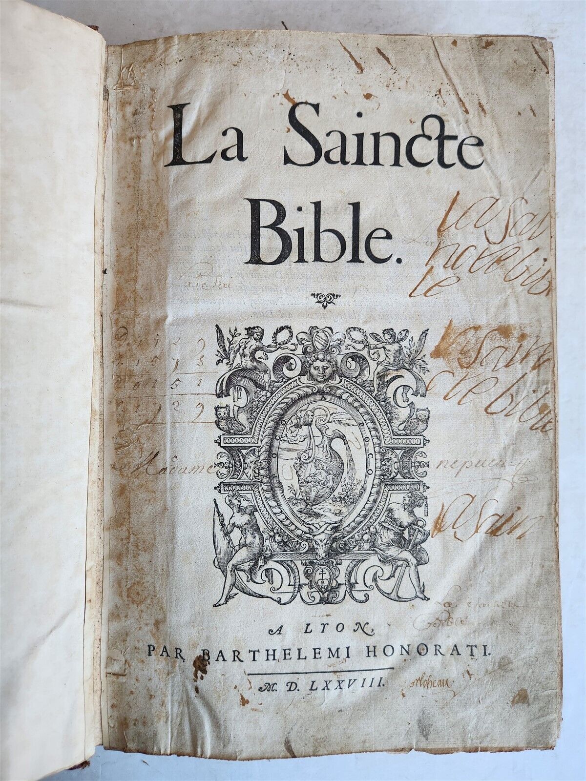 1578 BIBLE in FRENCH ILLUSTRATED antique MASSIVE FOLIO 16th CENTURY