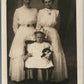 SERIOUS GIRL w/ DOLL ANTIQUE REAL PHOTO POSTCARD RPPC 3 women