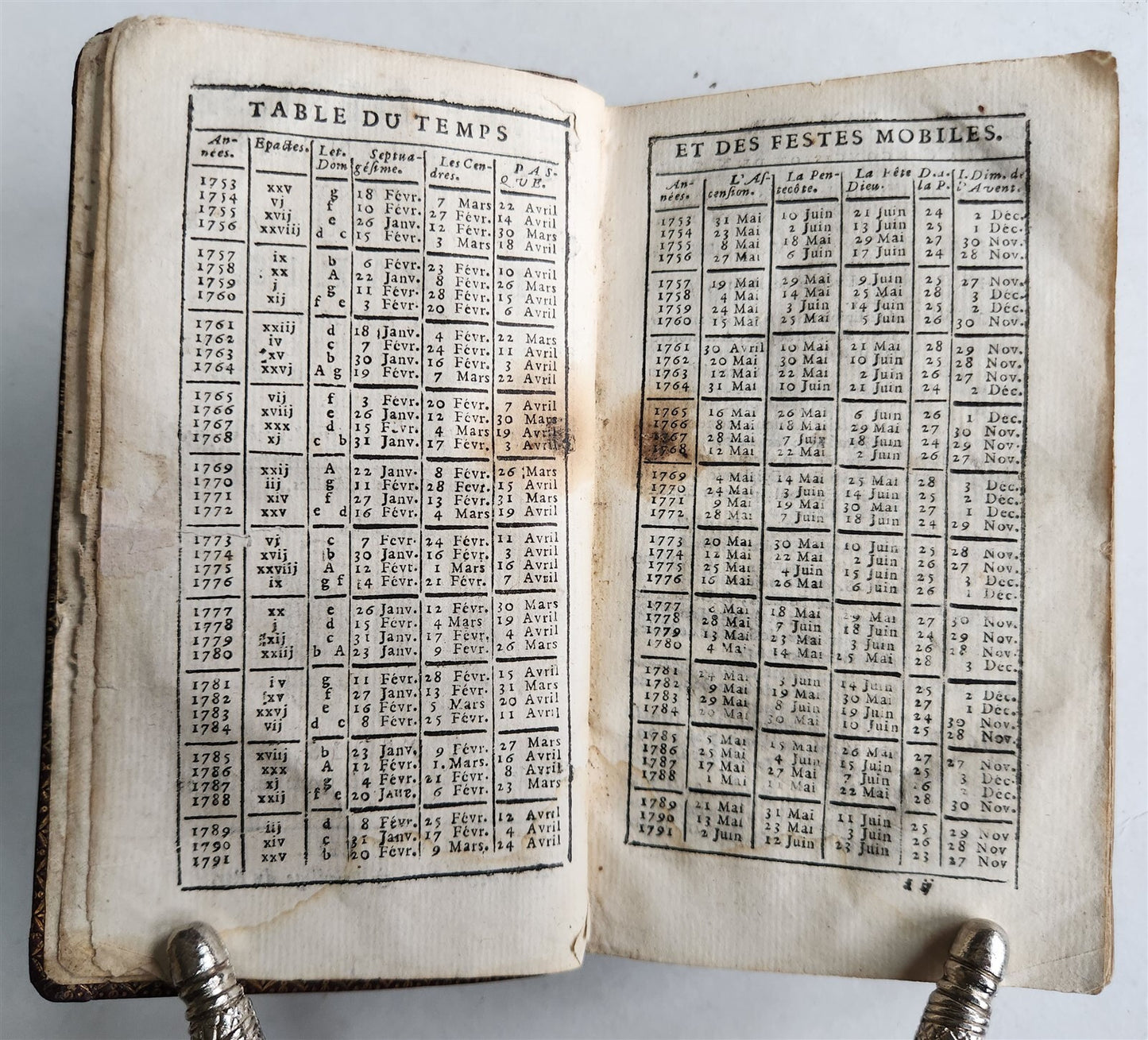 1753 BREVIARY in FRENCH & LATIN antique DECORATIVE MOROCCO BINDING